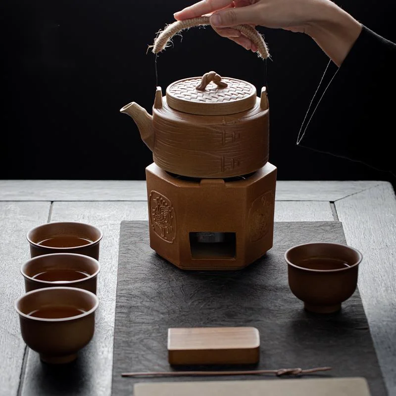 Portable Tea Infuser with Wood Burning Around the Stove Cooking Teapot Coarse Pottery Chinese Tea Set Simple Outdoor Tea Inf