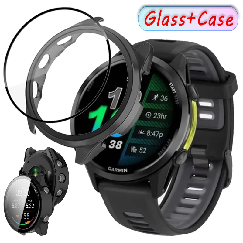 Casing PC untuk Garmin Forerunner 970 570 965 165 HD Kaca Tempered Pelindung Layar Menyeluruh untuk Venu 3-2/Vivoactive 5-6