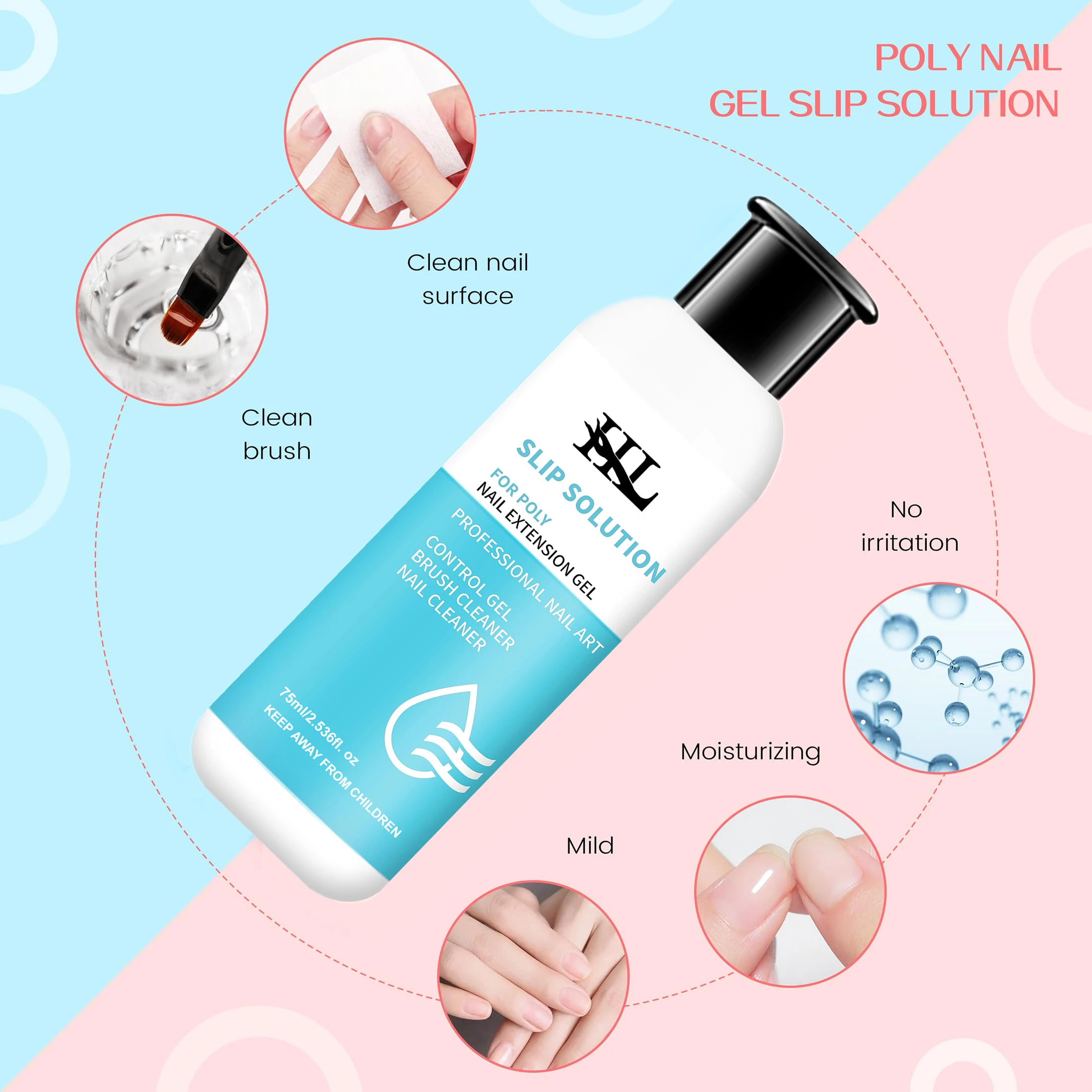 75ml HL Solution Kit - Easy Nail Extensions, Non-Stick Formula with Pro Brush, Ideal Beginner Set for Flawless Gel