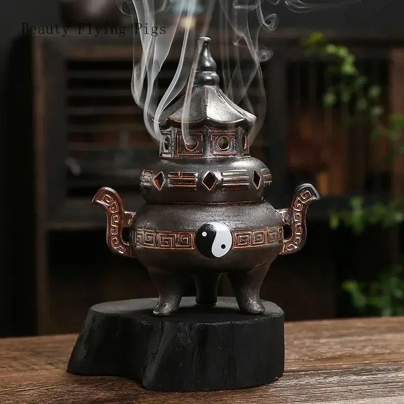 1pc Chinese Style Ceramic Tai Chi Incense Burner Ornament Household Indoor Incense Burner Decoration Feng Shui Accessories