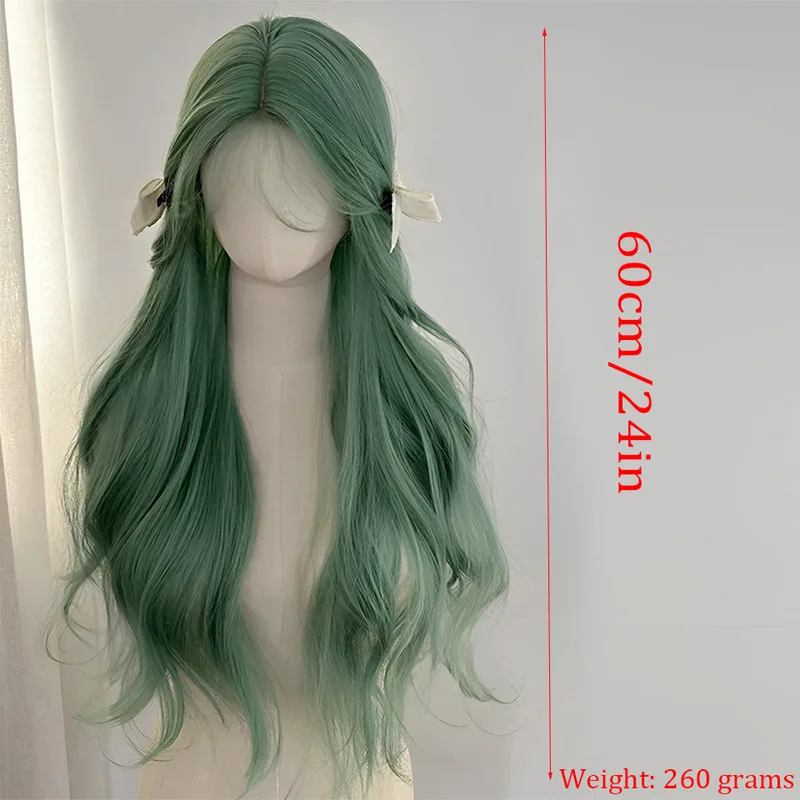 Perruques synthétiques vert menthe, cheveux longs et bouclés, perruque naturelle pour femmes, perruques avec raie centrale, faux cheveux résistants à la chaleur pour fête Cosplay