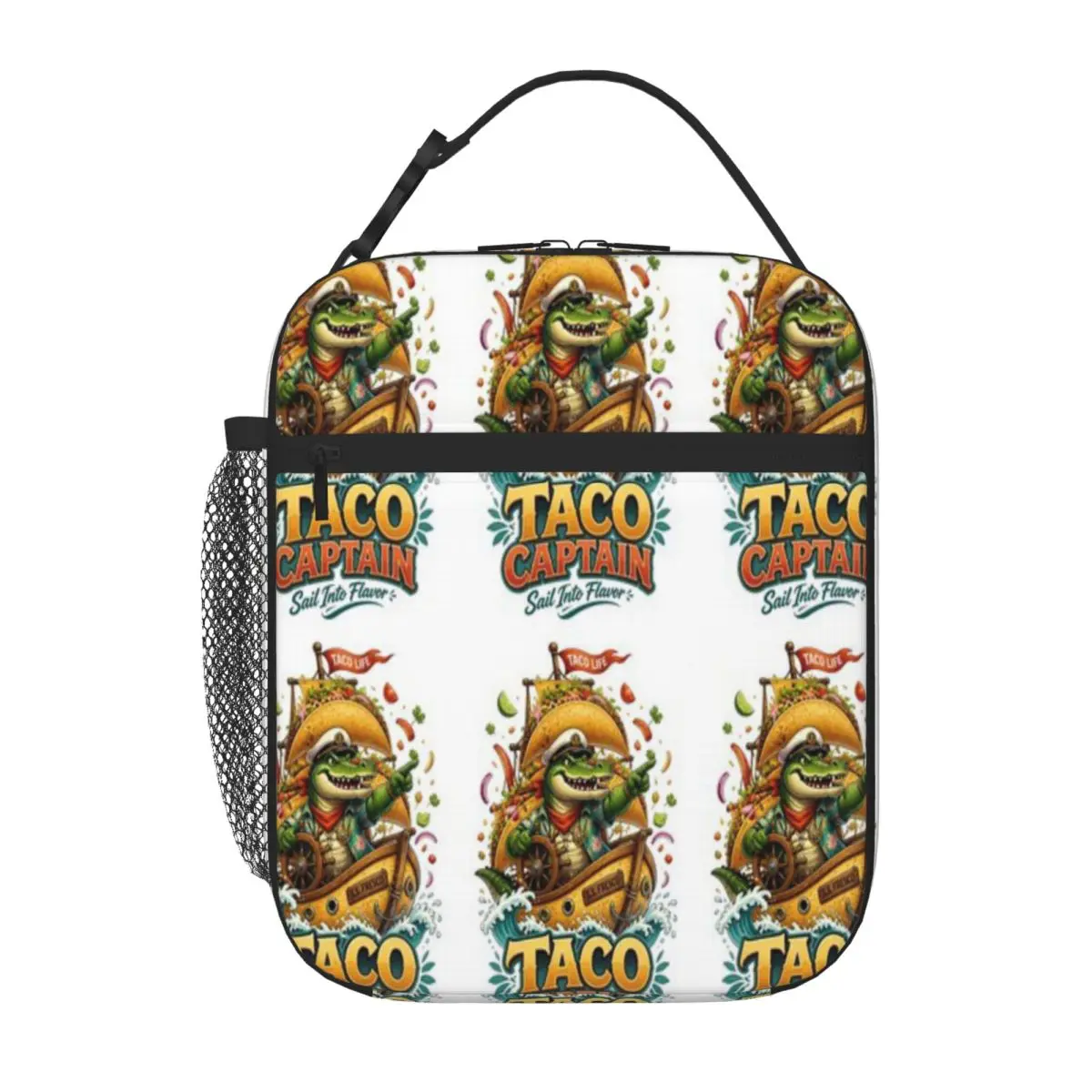 Hot Sale Taco Captain Alligator Sailing Foldable Design Canvas Lunch Bag Backpacking Nylon Lunch Bag