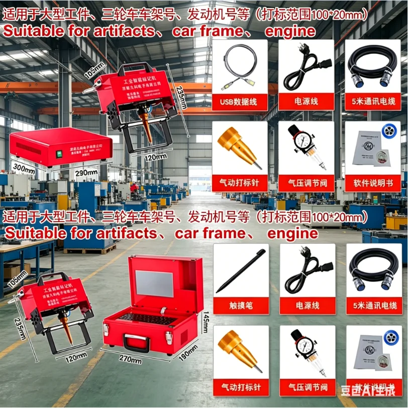 Portable Nameplate Metal Chassis Marking Machine 100 X 20 mm Electric/Pneumatic Steel Marker Engraver Touchscreen No PC Required