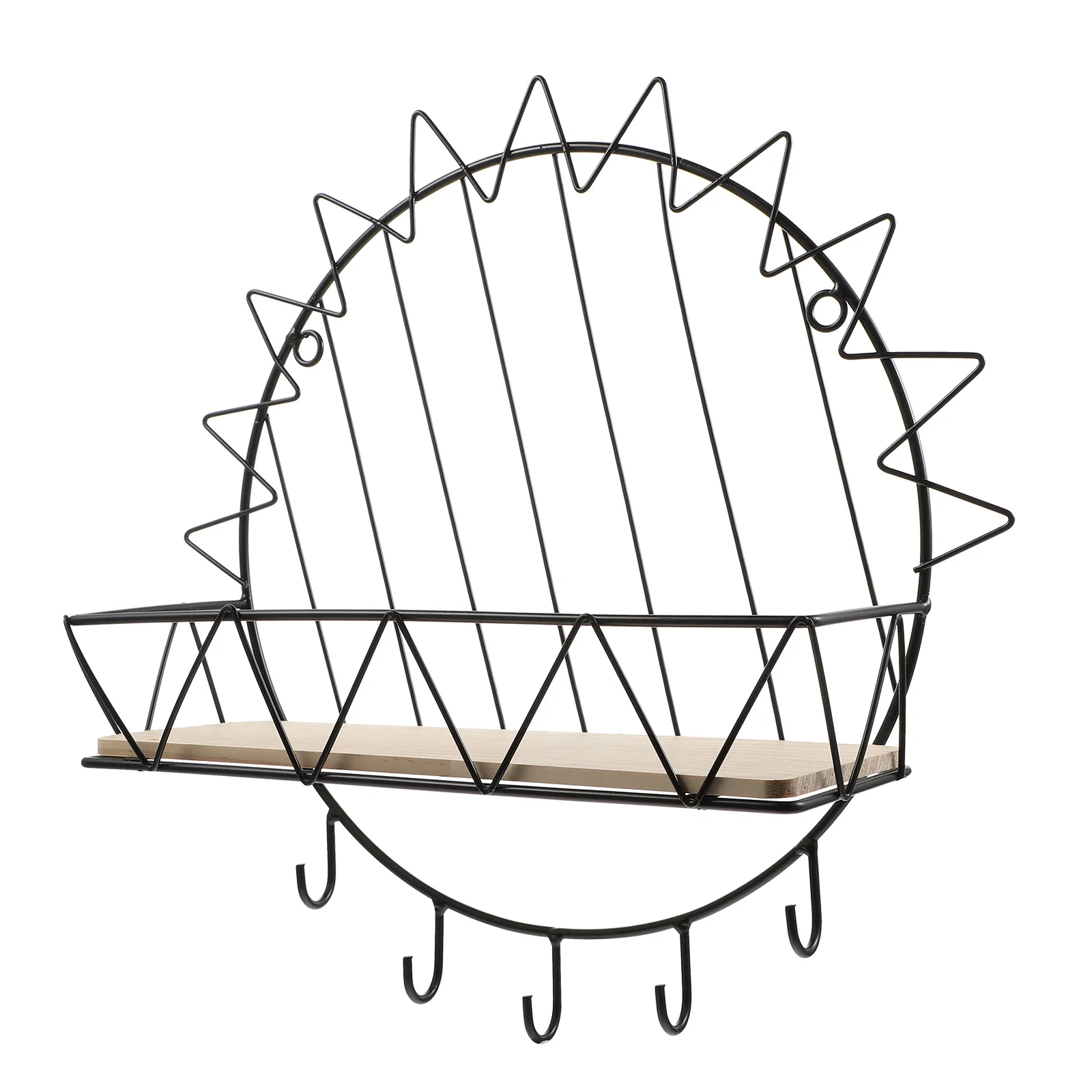 

Wall Shelf Black Hanger Rack Home Decor Clothes Hanging Wrought Iron Storage No Punching Shelf Wood Material Practical