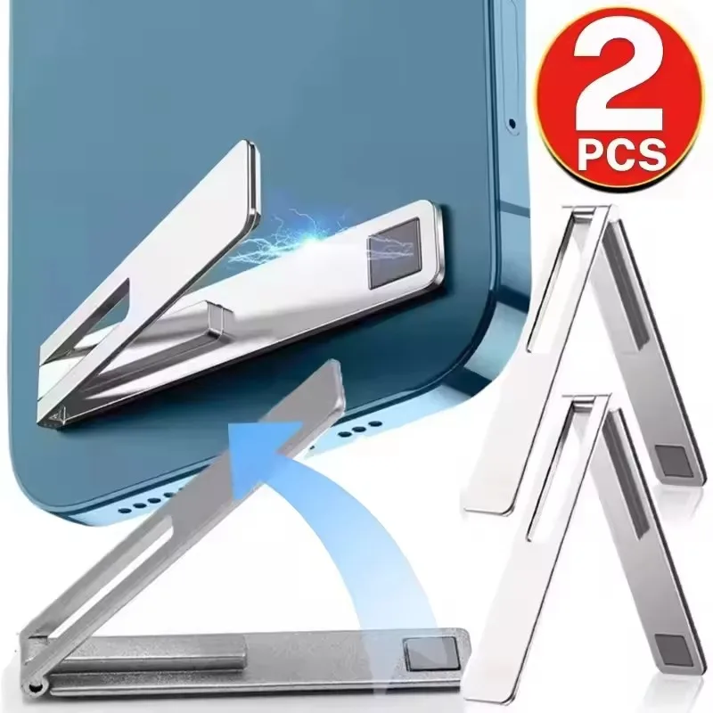 Magnetic Ultra Thin Foldable Mobile Phone Holder Bracket Metal Alloy Desktop Cell Phone Stands Universal Phone Support Kickstand