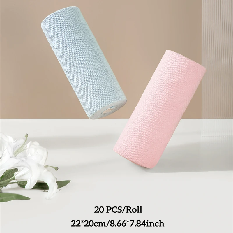 20Pcs/Roll Breakpoint Design Microfiber Towels Absorbent Kitchen Cleaning Cloth Non-stick Oil Dishcloth Tableware Cleaning Towel