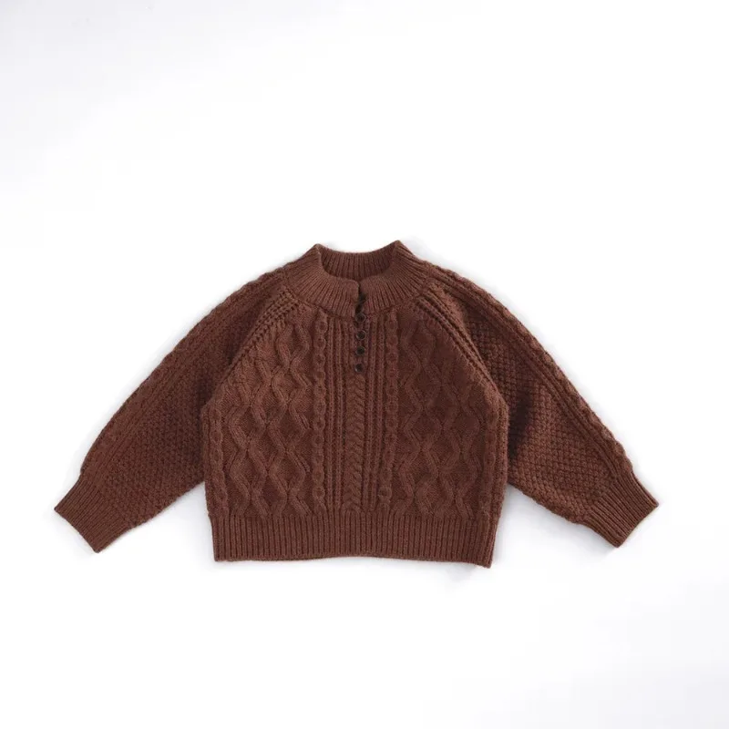 LILIGIRL Kids Clothes Turtleneck Boys Sweaters Buttons Decoration Woolen Knit Pullover Warm Girls Knitwear 1-7 Y