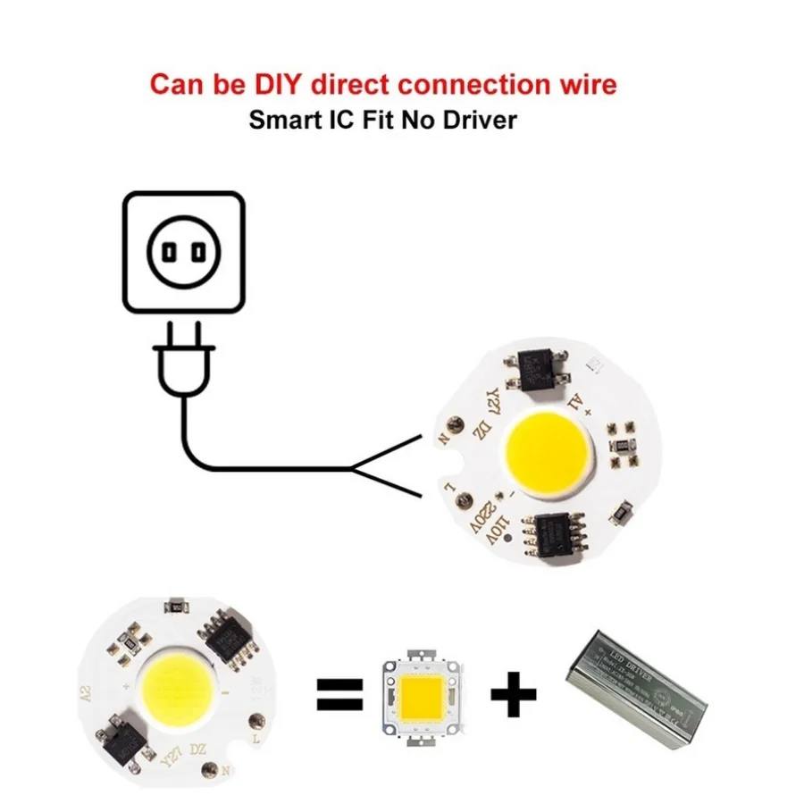 Muunnn No Need Driver LED COB Chip 220V 3W 5W 7W 10w 12w LED Chip Lamp Smart IC LED Bulb for Flood Light Cold white Warm white