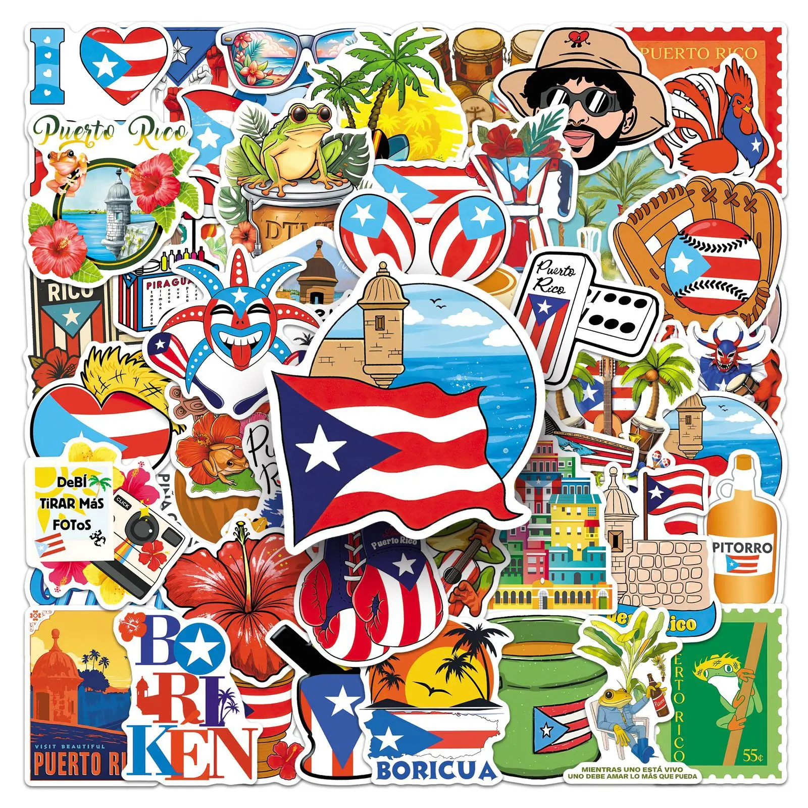50Pcs Puerto Rico Stickers puerto Rican Flag Decals For Phone Laptop Suitcase Notebook Skateboard Waterproof Stickers