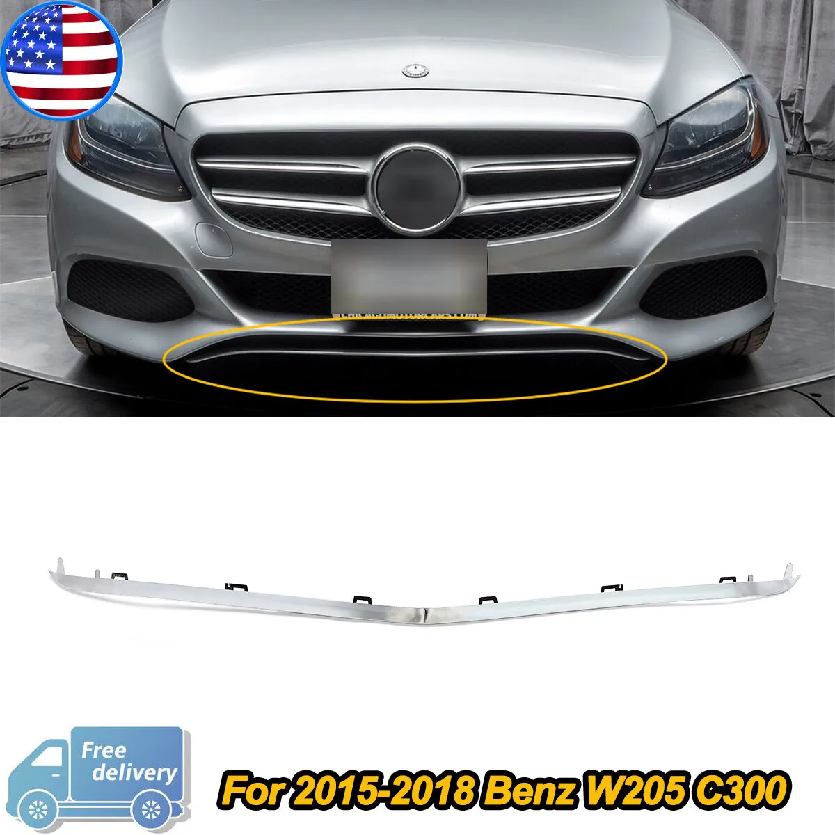 

Для Mercedes Benz W205 хромированная накладка на передний бампер C300 Coupe 2015 2016 2017 2018, декор бампера, сплиттер, замена молдинга