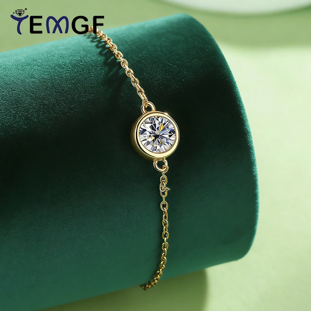 

TEMGF 5mm/6.5mm Moissanite Bracelets 925 Sterling Silver Single Bubble Hand Chain for Women Simple Fine Jewelry Birthday Gifts