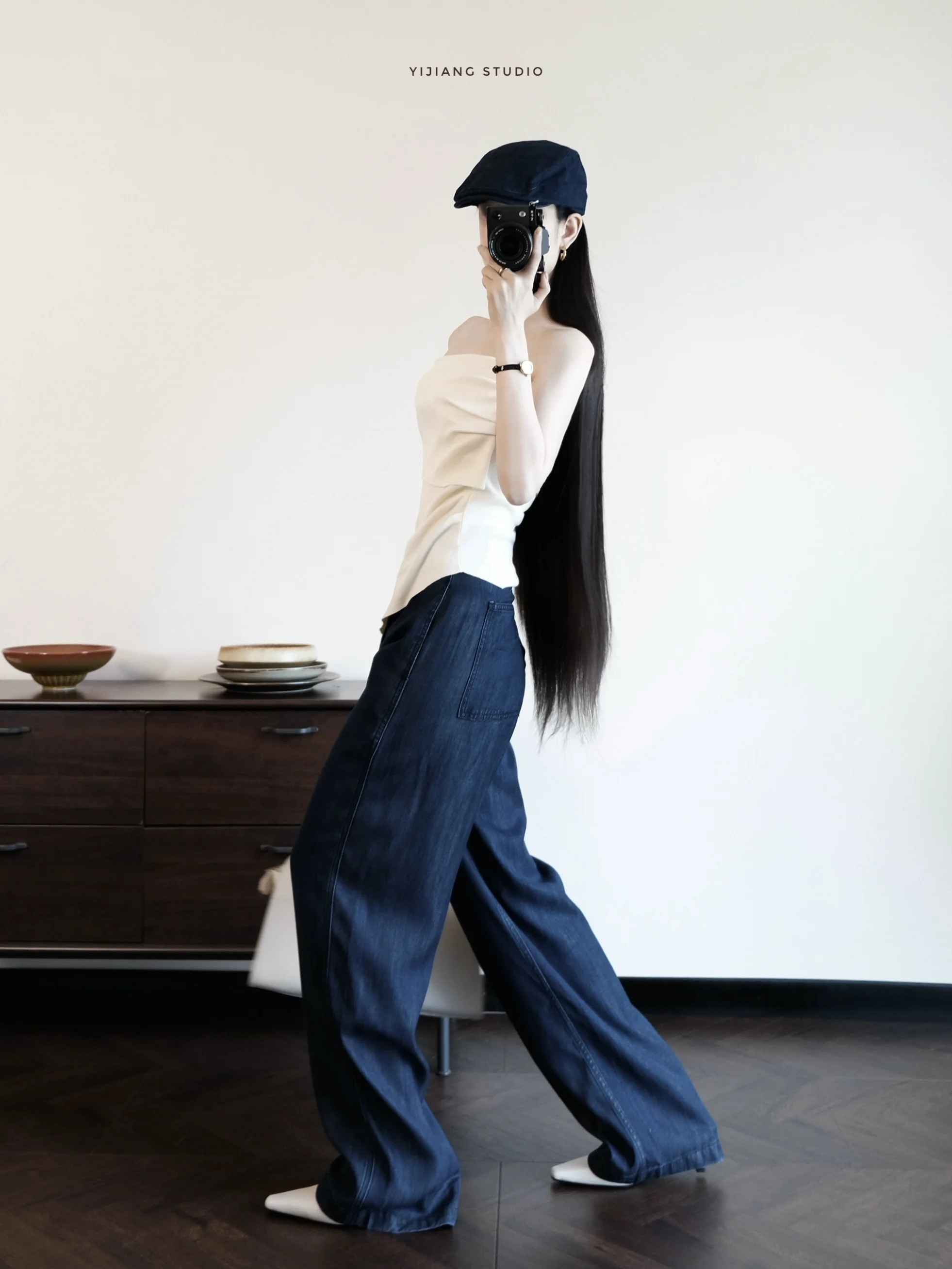 

Jiang Cool Wide Leg Jeans High Waist Women's Classic Summer Long Pants Casual Zipper Sle Four Seasons Wear