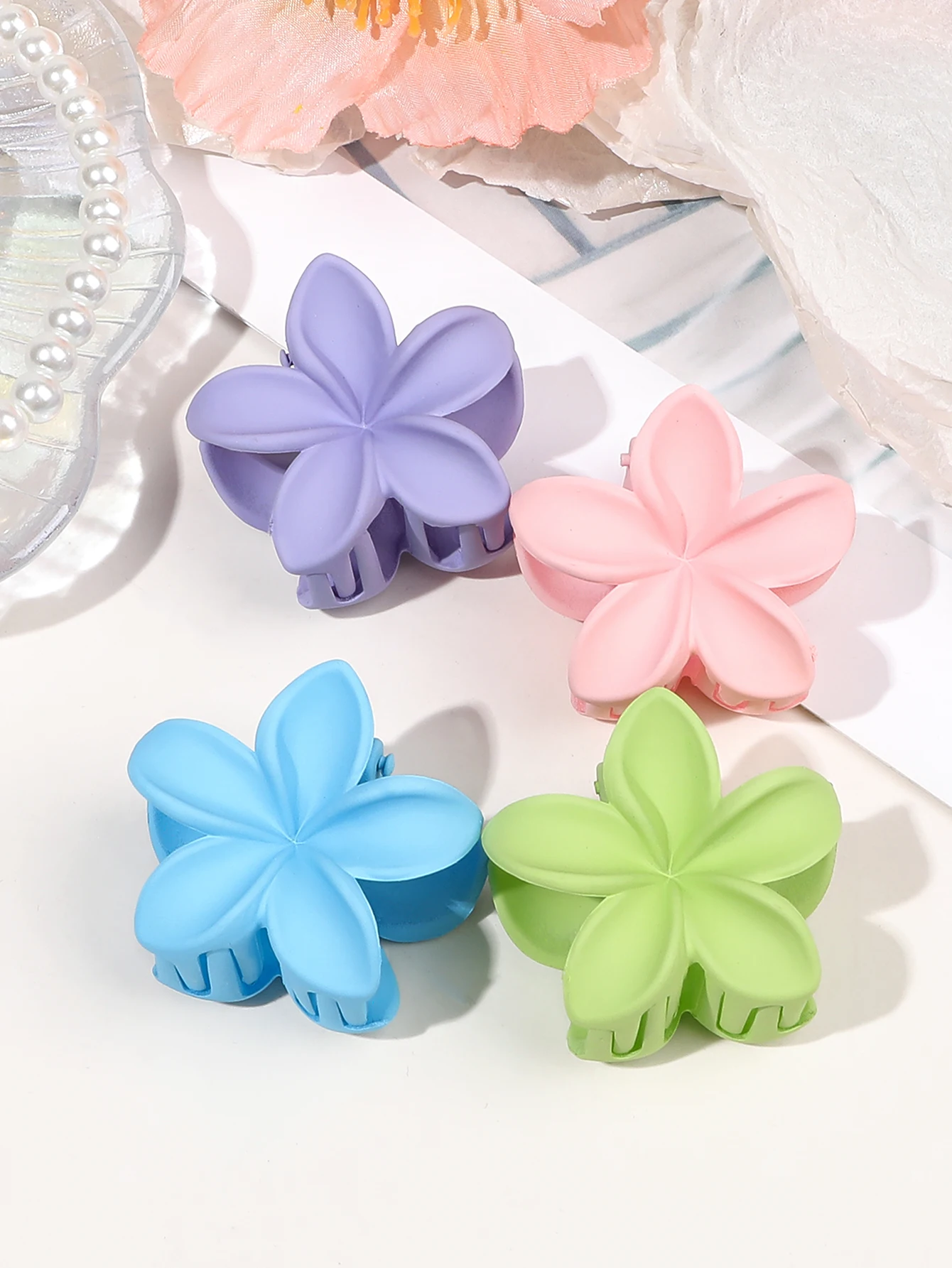 4 Pcs Hawaiian Pink Flower Hair Claw Clips for Women Girls,Cute Hair Accessories Hair Pins for Thick Thin Hair