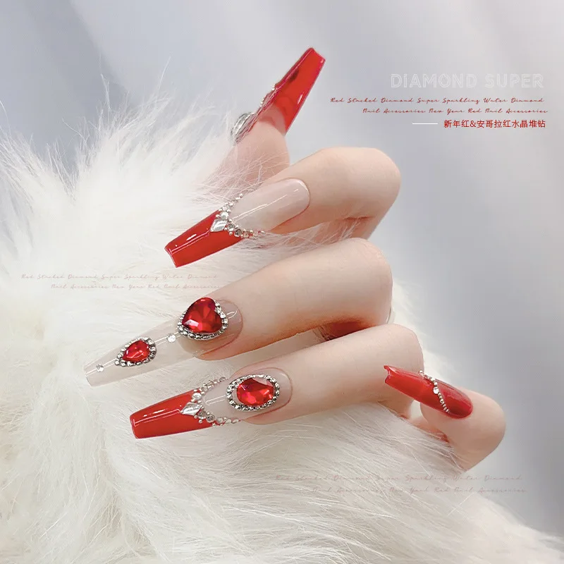 10PCS Luxury Alloy สีแดง 3D เล็บทับทิม Charms อัญมณี Rhinestones เครื่องประดับอุปกรณ์เสริมสําหรับอุปกรณ์ตกแต่งเล็บผลิตภัณฑ์