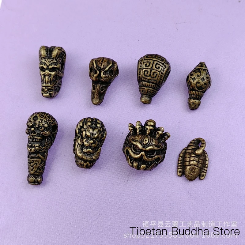 Vintage Tibetan-style brass auspicious dragon pattern three-way connector accessory for niche cultural items, bracelets, necklac