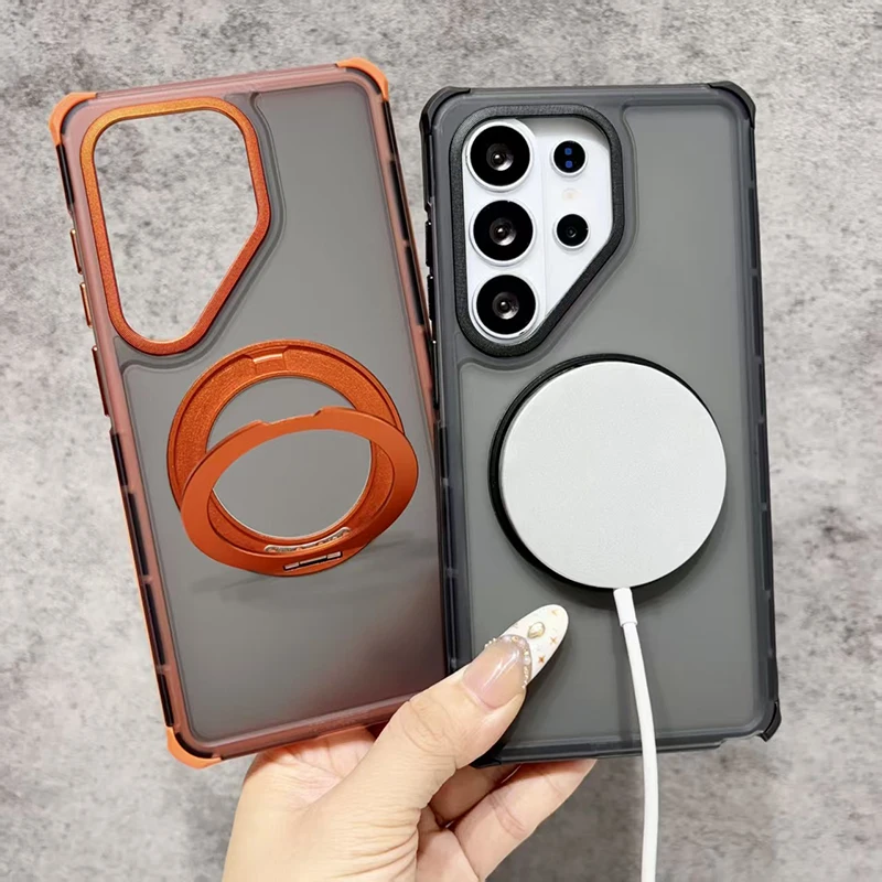 Four Corner Anti Drop Airbag 360° Rotating Bracket Phone Case For Magsafe For Samsung Galaxy S26Ultra S24 S25 Plus Protectionset