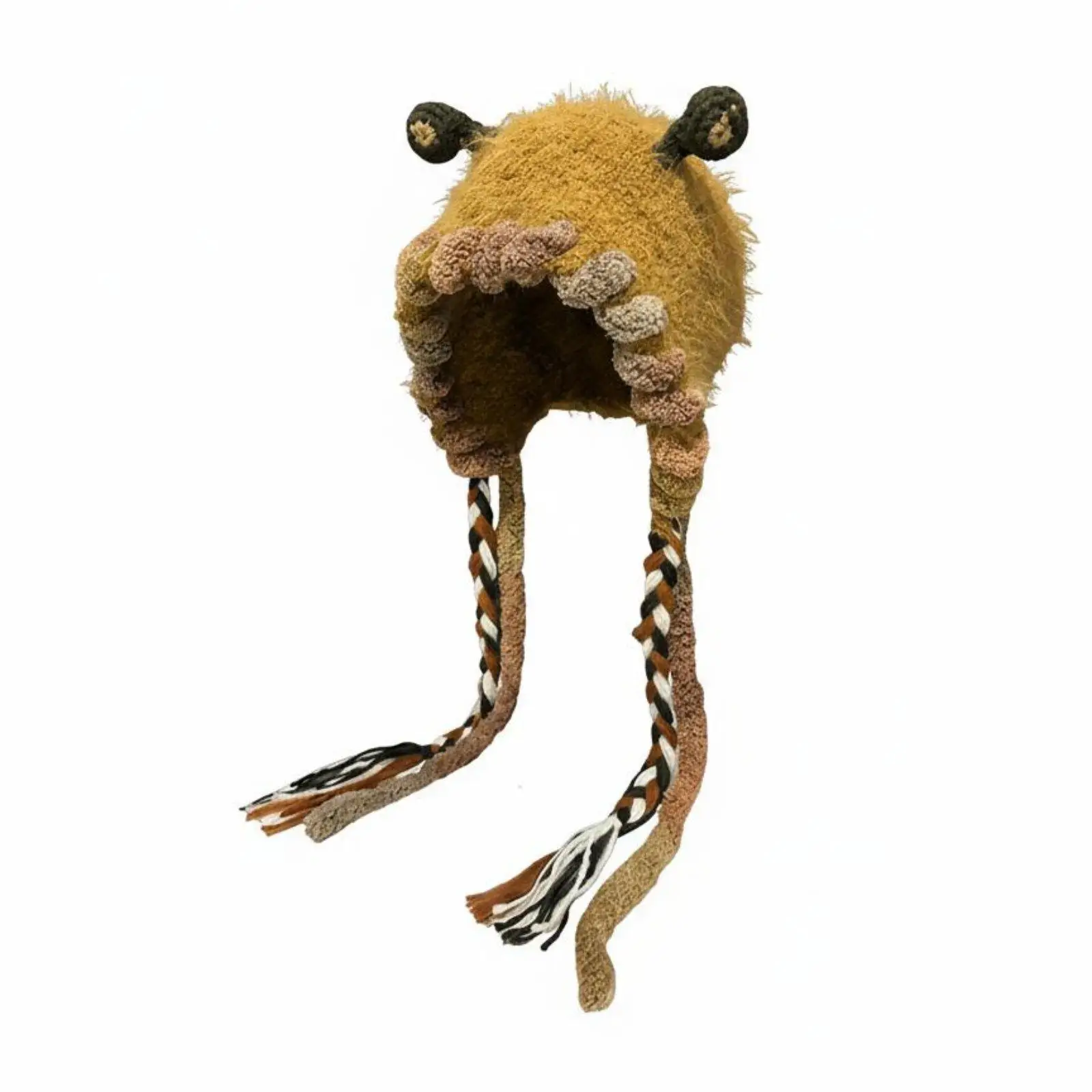 Quirky Knitted Earflap Hat for Women Men Teens Funny Monster Style Soft Polyester Winter Headwear with Ear Flaps for Outdoor Fun