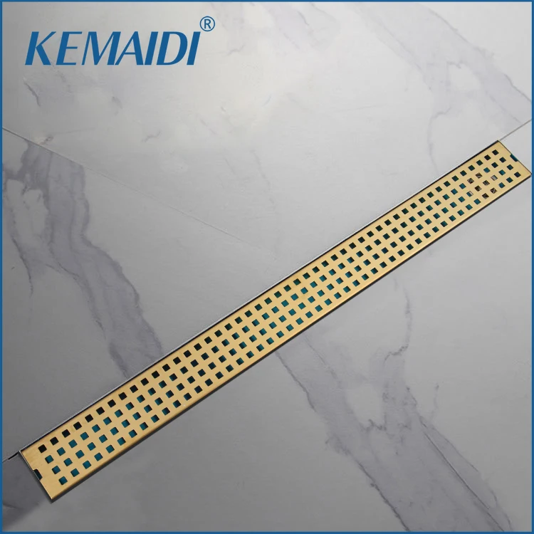 KEMAIDI Golden Plated Invisible Bathroom Floor Drain Rectangle Type Stainless Steel 700 x 65mm Linear Shower Floor Drain Srainer