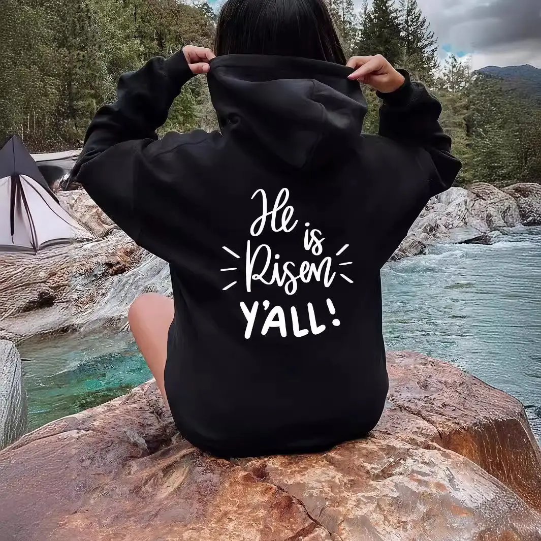 

Women's Loose Plain Letter-printed Kangaroo Pocket Drawstring Printed Hoodie Sweatshirt for Autumn and Winter 2025