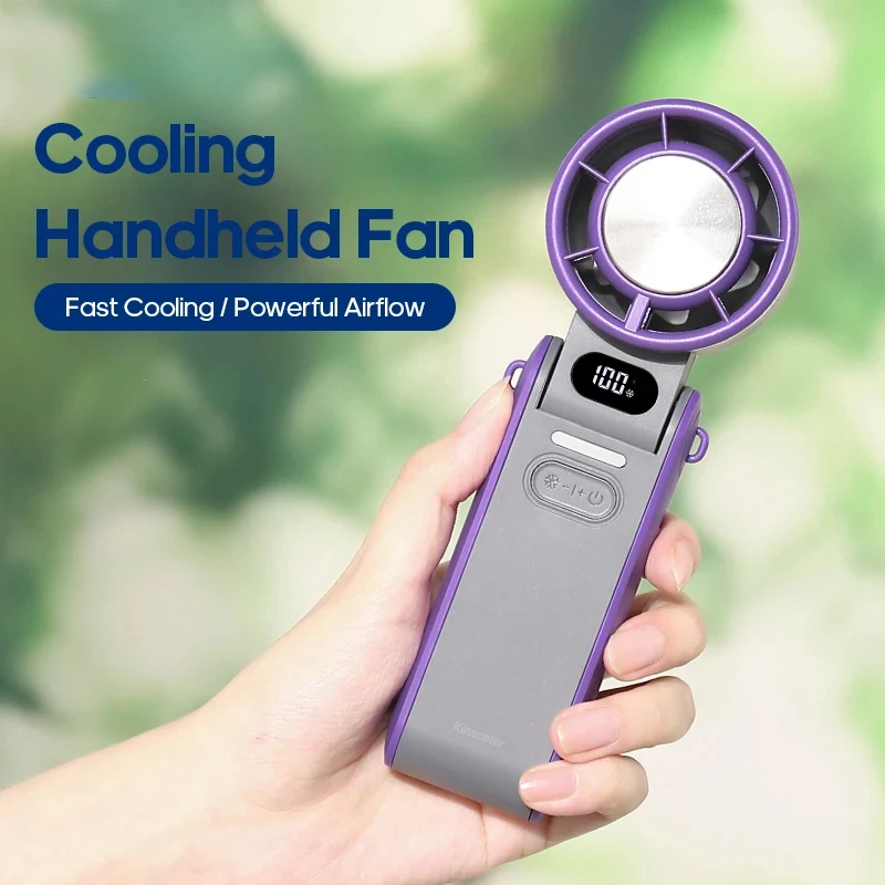 

3600mAh Rechargeable Electric Handheld Fan 100 Speeds Adjustable Portable Outdoor Foldable Mini Air Cooling Turbo Fan w/ Lanyard