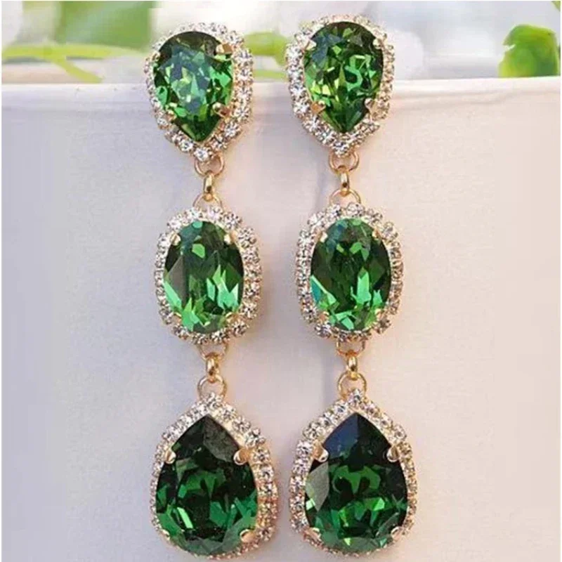 Green Water Drop Cubic Zirconia  Earrings for Women High Quality Luxury Wedding To Attend The Banquet Trend Jewelry Wholesale