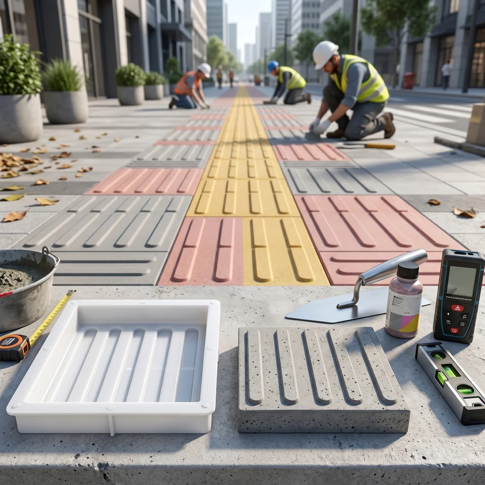 Brick Mold for Tactile Paver, 25x25x5cm Reusable Plastic Concrete Form for Sidewalk & Walkway, Anti-Slip Striped