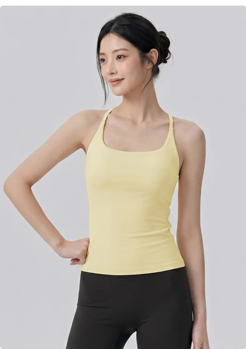 Vest, Women's Fixed Cup, Chest Cushion, I-shaped Beautiful Back Fitness Suit, No Underwear, Skin Friendly Sports Sling