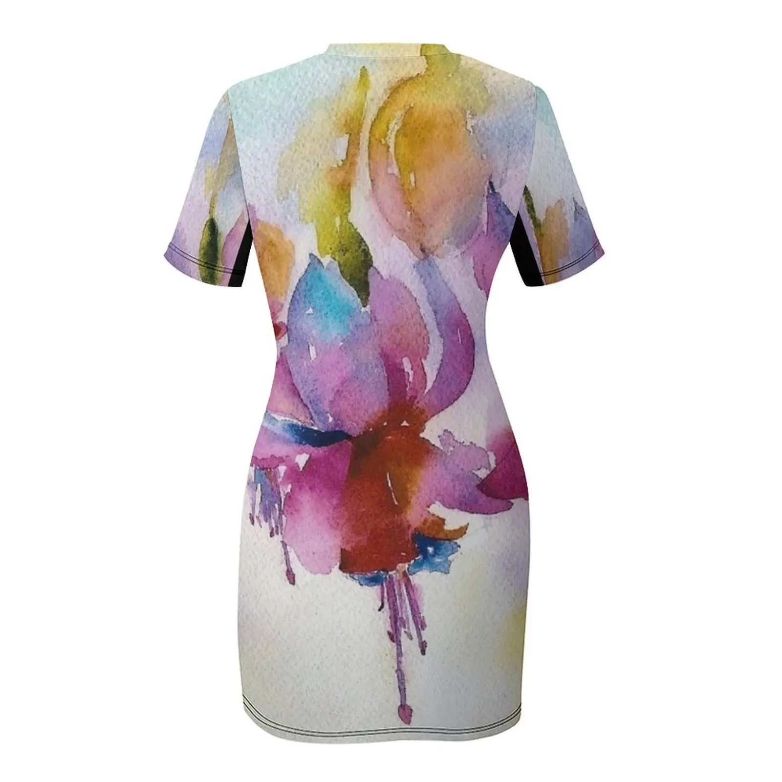 Dancing Fuchsias Watercolor Short Sleeved Dress Long dress dresses for prom Dress