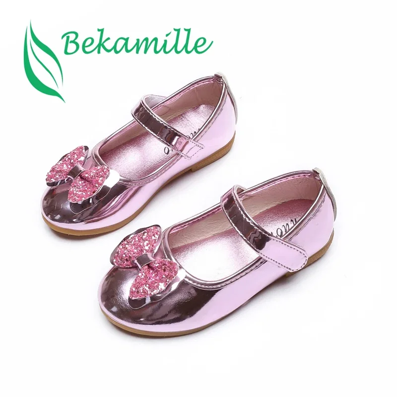 Kids Leather Shoes Spring Cute Bow Little Girl Shoes Flat Heels Girls Princess Shoe Size 21-35 SP041