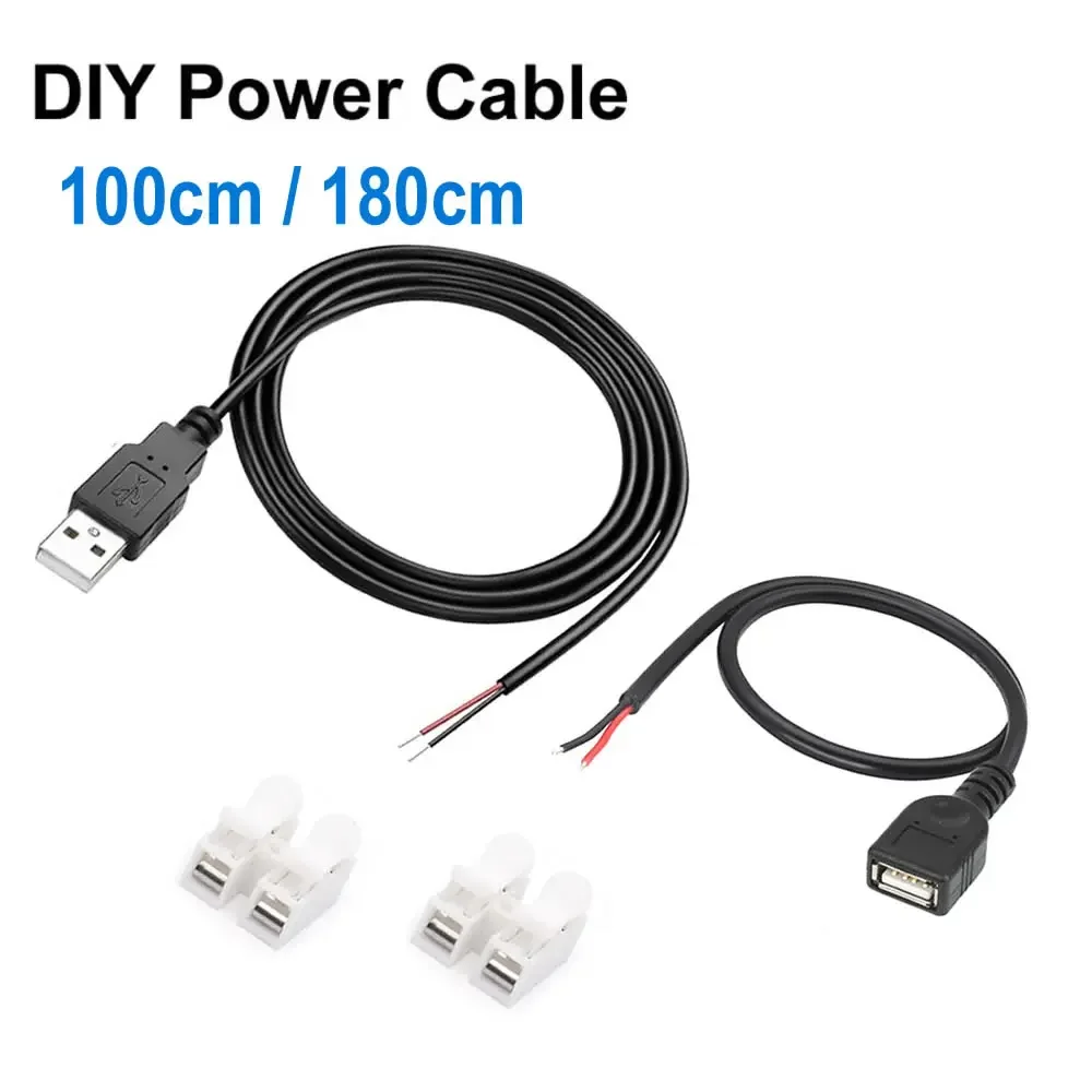 DIY USB auf 2-poliges Stromkabel mit offenem Ende, 5 V USB-Stecker, 2-poliges Pigtail-Kabel, zum Austausch oder Reparieren