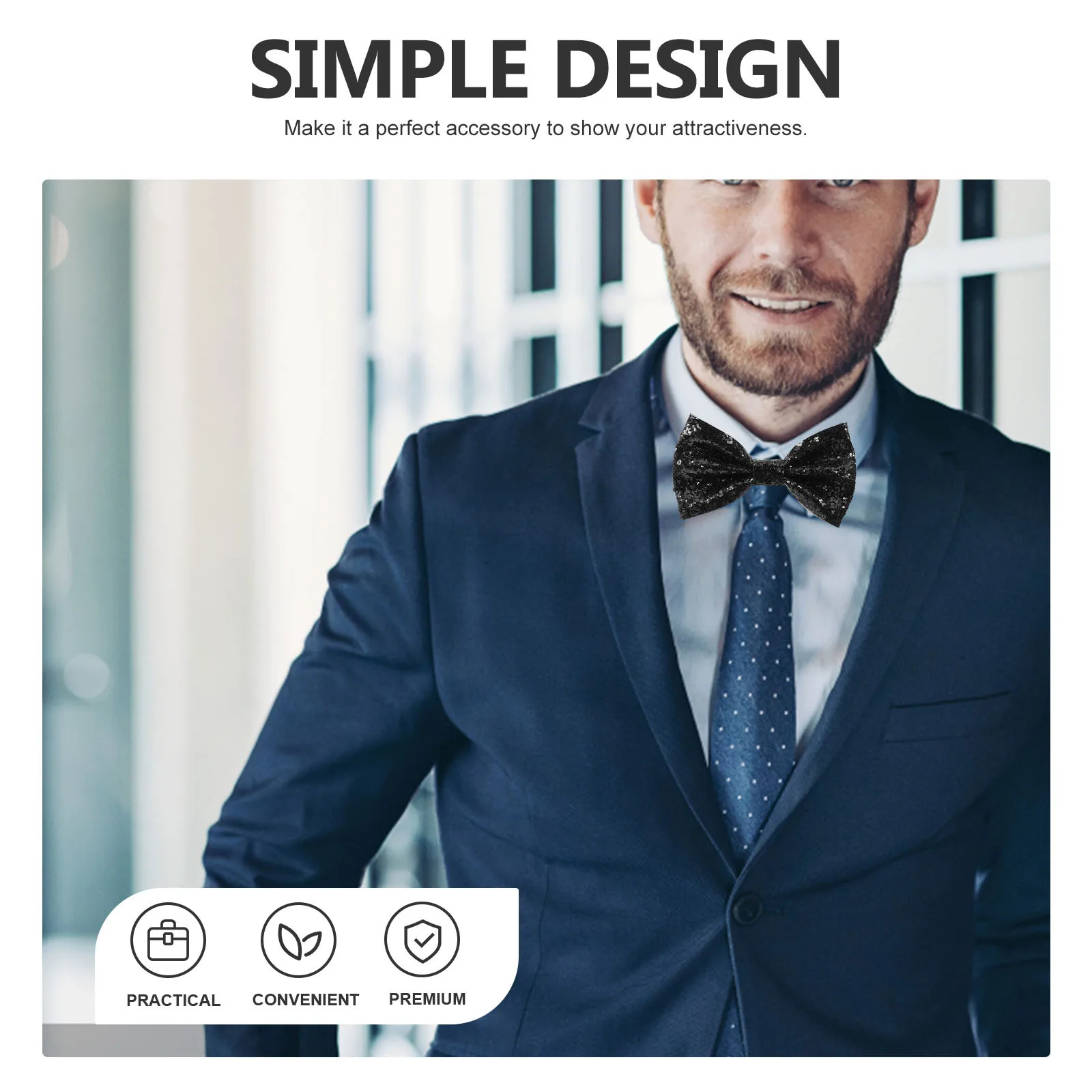 Adult Bow Tie For Men Adjustable Pre-Tied Suit Accessory Formal Wedding Uniform Necktie Prom Glitter Fabric Mens