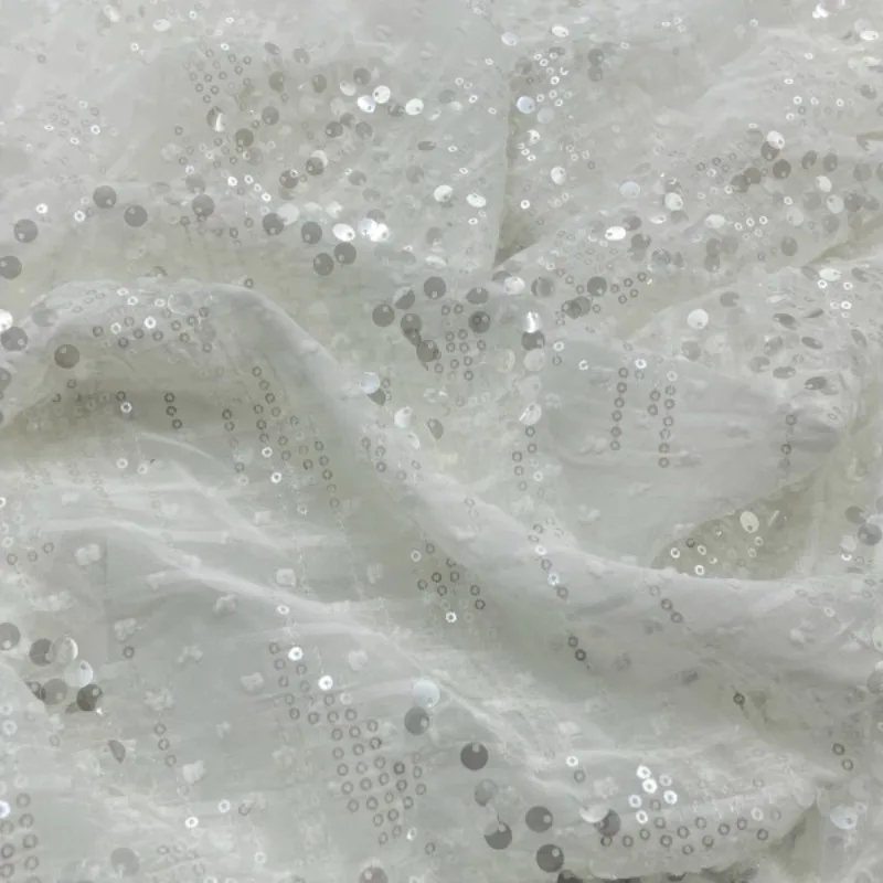 Summer new chiffon jacquard sequin fabric crystal slice fashion short sleeved dress curtain stage design DIY