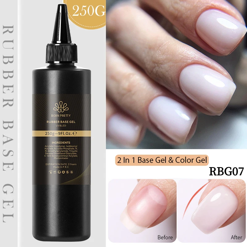 BORN PRETTY 250g Gel de Base en caoutchouc paquet rechargé gelée blanc laiteux nu Semi-Permanent tremper Gel de Construction auto-nivelant
