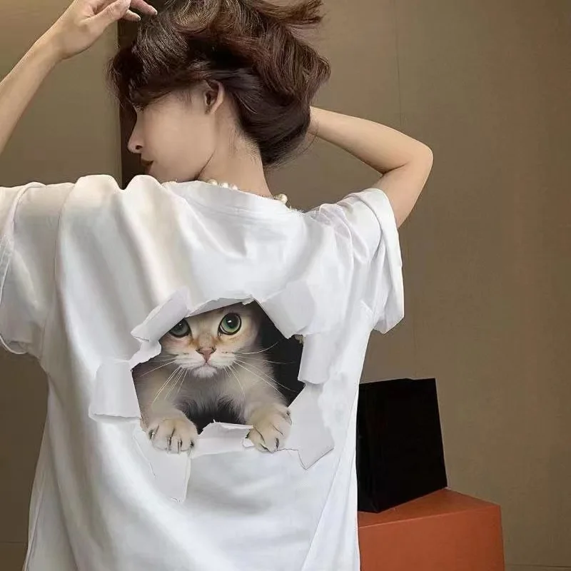 

CGC Summer 100% Cotton T-shirt Women Korean Fashion Short Sleeve Tees Casual Cartoon Printing Female Oversized T-shirt Tops