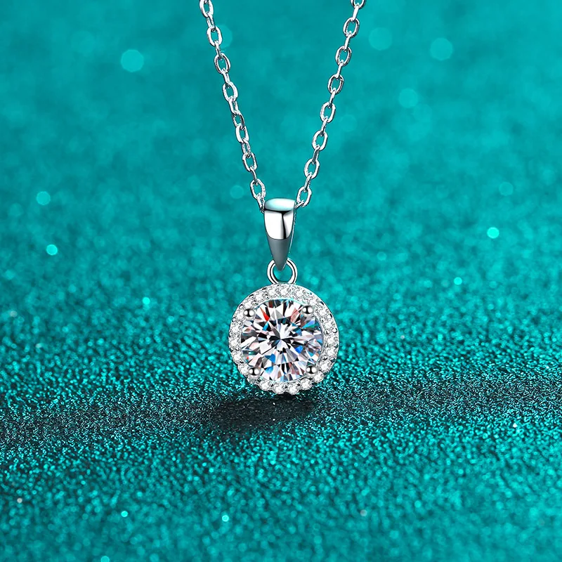 Wholesale Fine Jewelry Gold Plated 925 Sterling Silver Lab Grown Diamonds 1CT Moissanite Pendant Wedding Engagement Necklace