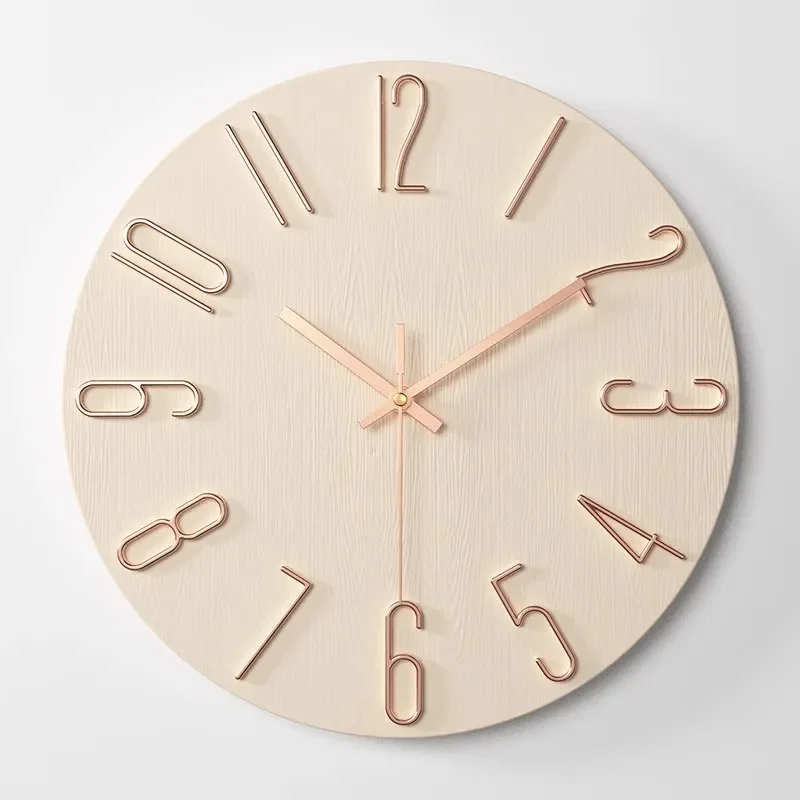 for Customized Silent Scanning Movement Wood Grain Board Clock Living Room Wall Hanging Watch Pantong Color Custom Quartz