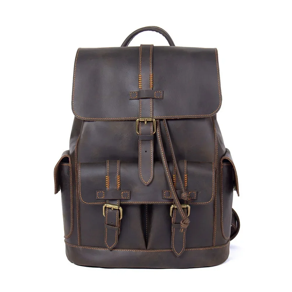 

M606 Genuine Leather Men Backpack Casual Daypack For Teenager Large Travel Retro Leather Men Computer Rucksack New