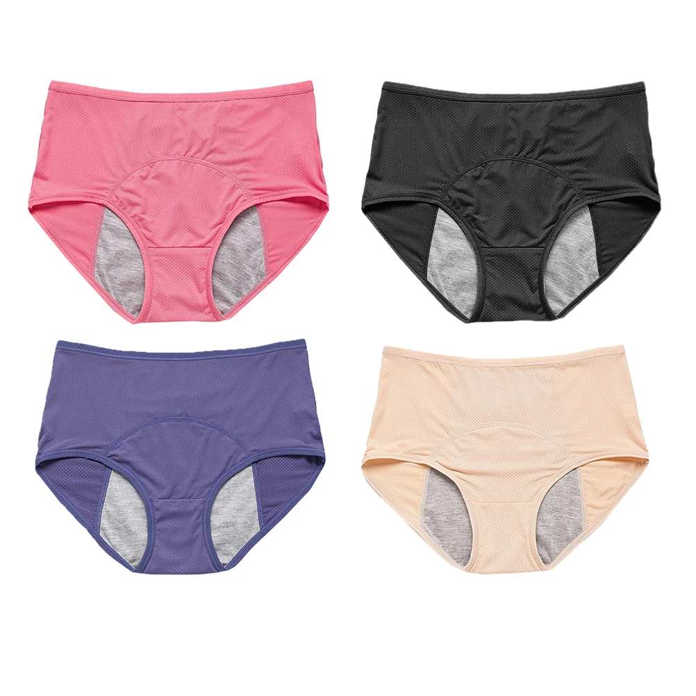 

4 Pcs Leak Proof Menstrual Underwear XL 110-130lbs Black Watermelon Blue Grey Nude Anti-leak Women Period Panties Comfortable