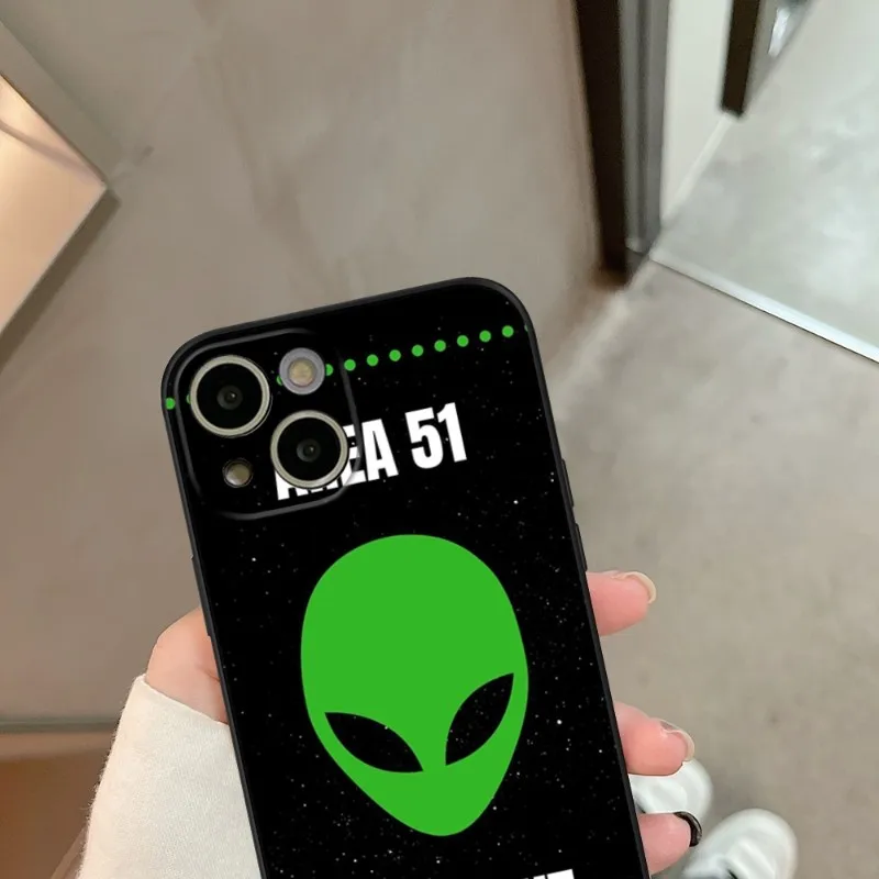 Green Alien Phone Case for iPhone, Cute Black Covers, iPhone 15,14,13,12 Pro,X,XR,Plus, X, 13 Pro MAX, XR, XS, Mini