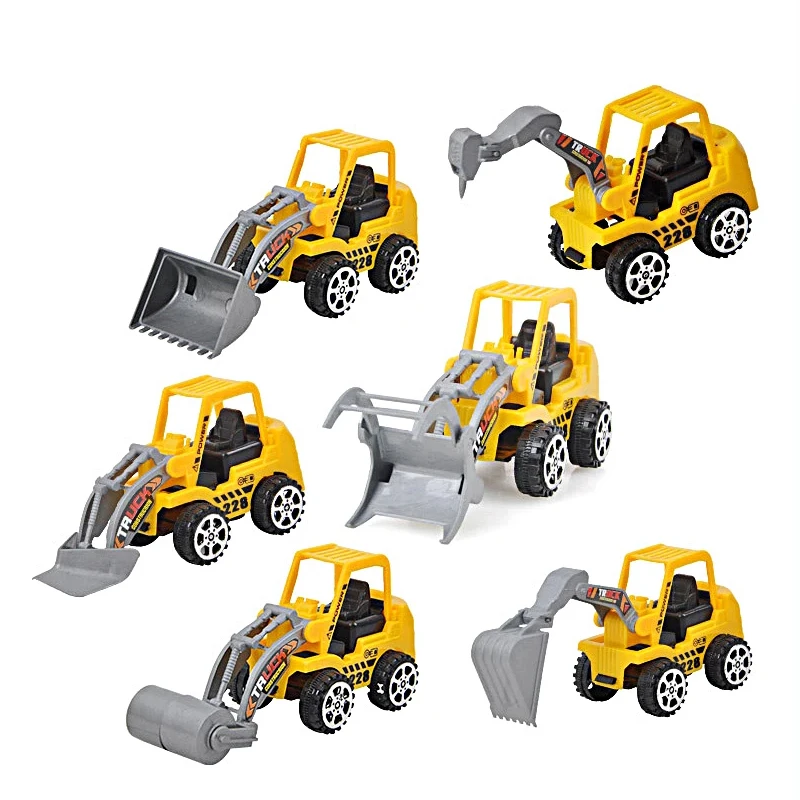 6pcs Children's Model Small Pull Back Inertia Engineering Set Baby Boy Bulldozer Excavator Excavator Toy Car B164