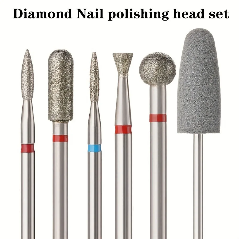 6 قطعة الماس الرمال ملفات الأظافر الحفر إهاب تلميع بت مسمار رأس مطحنة مجموعة تشذيب الأظافر الكهربائية لإزالة بشرة الأظافر #5
