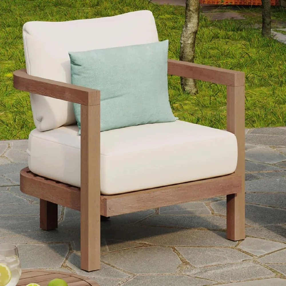 

Single Outdoor Acacia Wood Club Chair with Cushion,Patio Furniture Conversation Set for Backyard