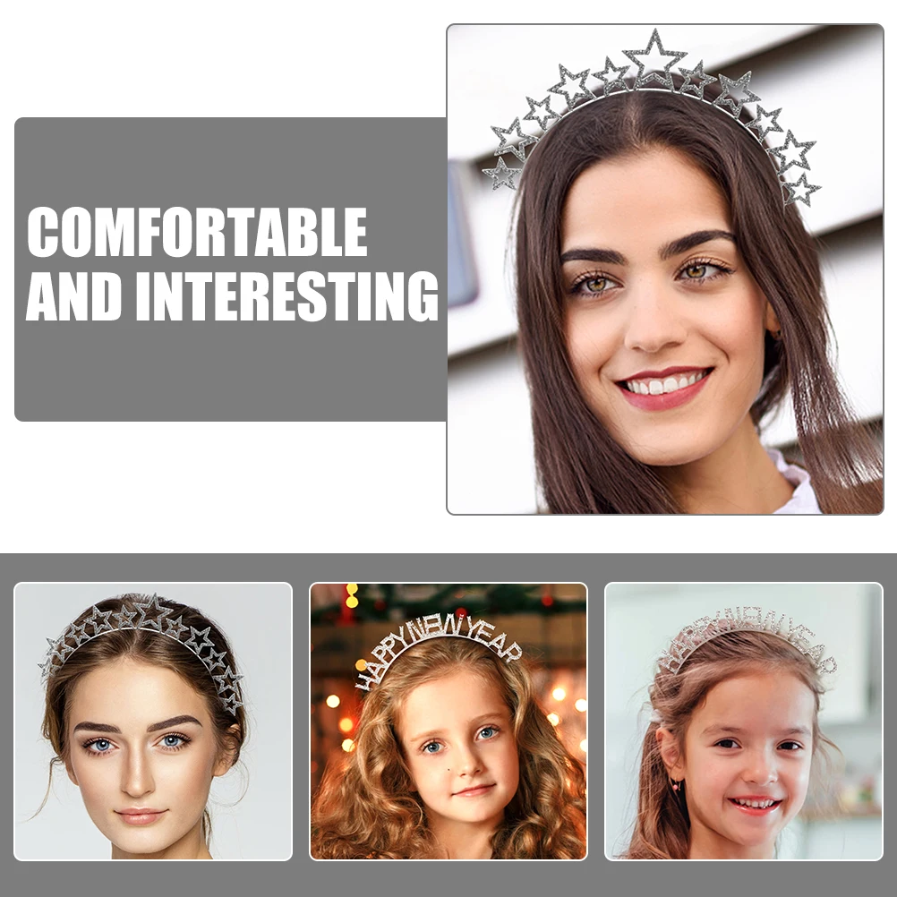 

2Pcs Happy New Year Headband Star Design Party Favors Exquisite Appearance Long Lasting Celebration Headwear New Year Headband