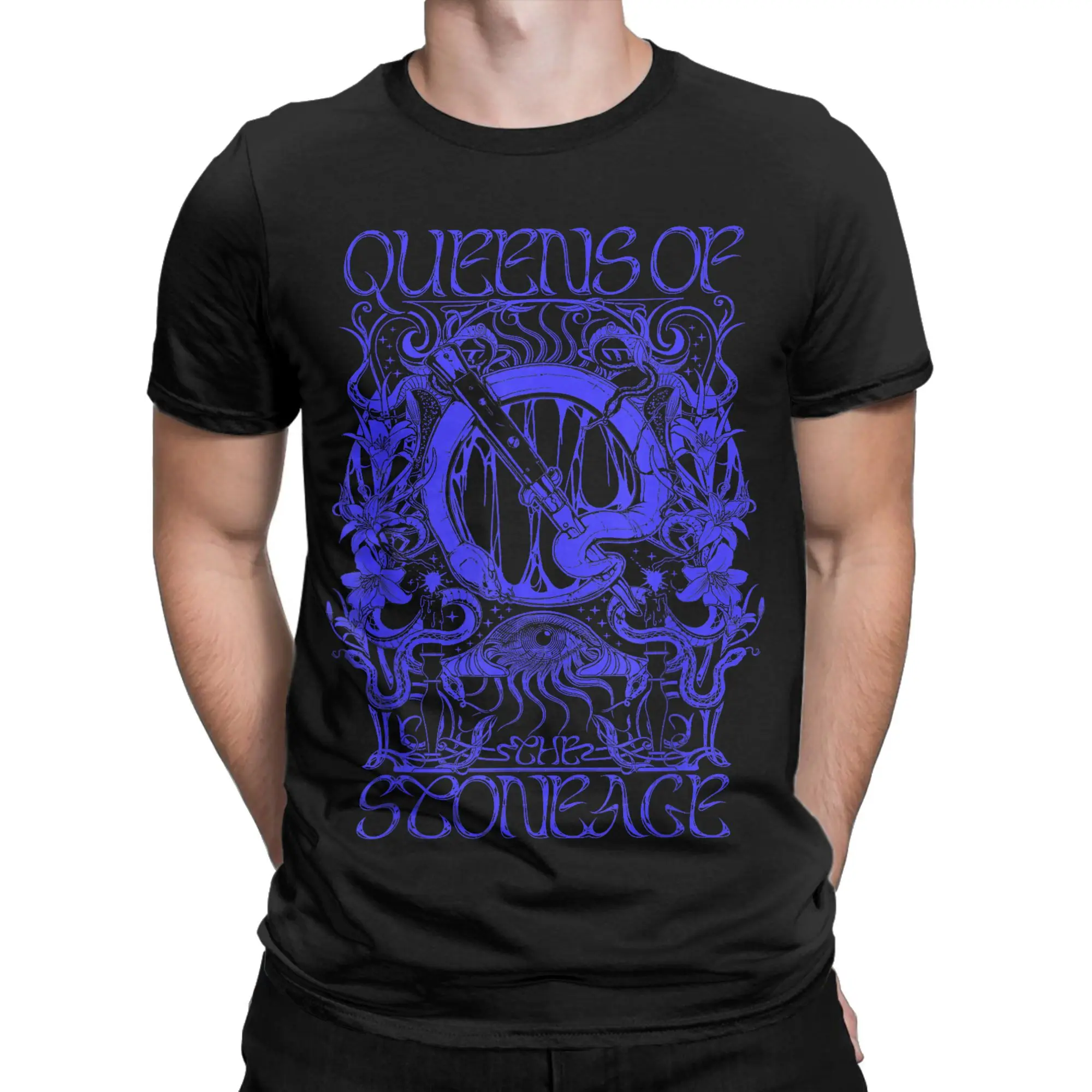 Funny Queens Of The Stone Age Illustrated T-Shirts for Men Round Neck Pure Cotton T Shirt  Short Sleeve Tees Summer Clothes