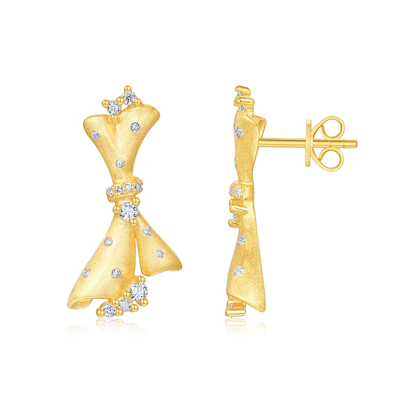 JIUZUAN 2 قطعة القوس مويسانيتي وأقراط S925 الفضة 18K مطلية بالذهب للنساء الإيطالية نحى الحرفية الذهب اللون وأقراط #5