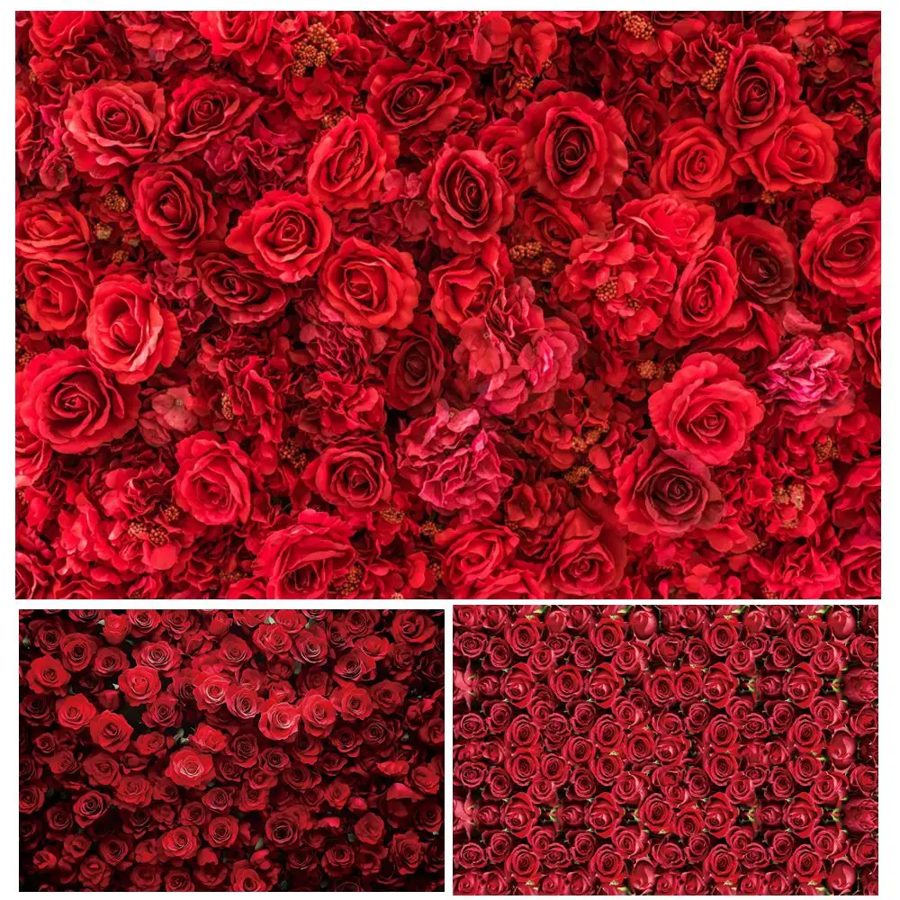 Red Rose Backdrop Roses Wall Valentine's Day Couple Portrait Wedding Birthday Party Decoration Photography Background Banner