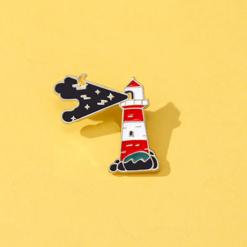 New Creative Lighthouse Brooch Unisex Metal Enamel Pin Badge DIY for Clothes Bags Shoes Hat Scarf T-shirt Jeans Accessories
