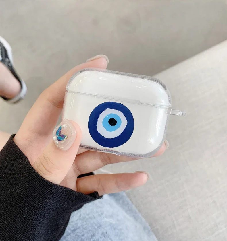 Grappige Cartoon Lucky Blue Evil Eye Print Oortelefoonhoes voor Airpods 1 2 3 Pro 4 Draadloze hoofdtelefoonhoes voor Air Pods 3e generatie doos