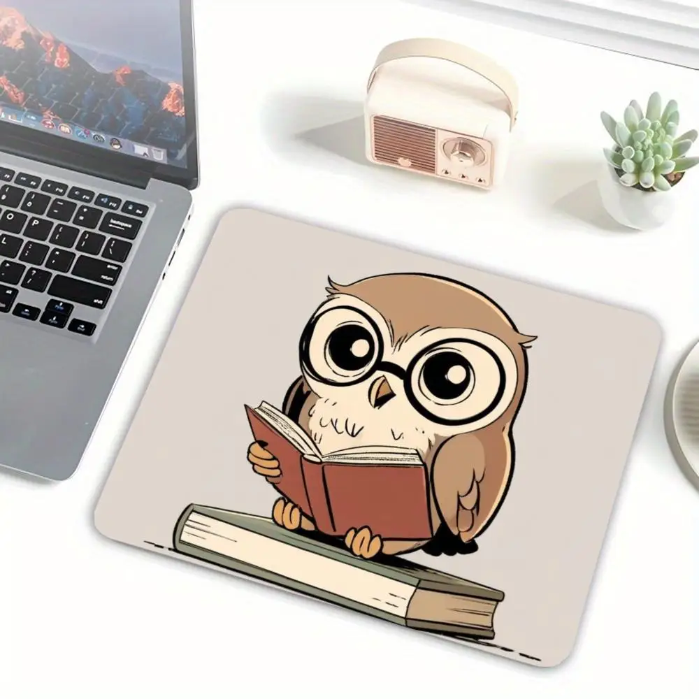 Reading Books cute Owl With Glasses Compact Minimal Mouse Pad Stitched Mini Mouse Mat for Office Laptop Students