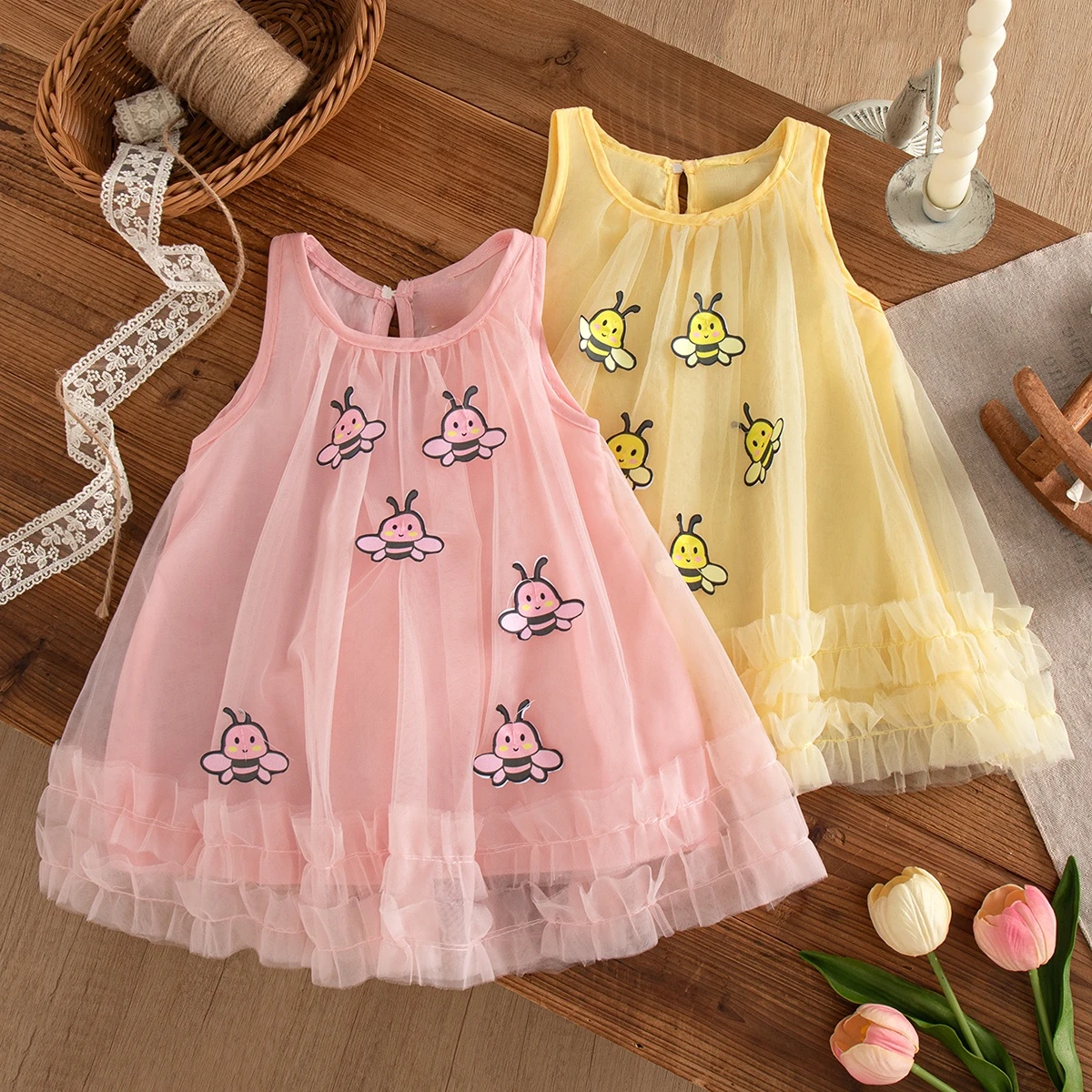 

Summer New Cute Bee Baby Girl Dress Princess Style Children'S Sleeveless Clothes (9 Months -3 Years Old)